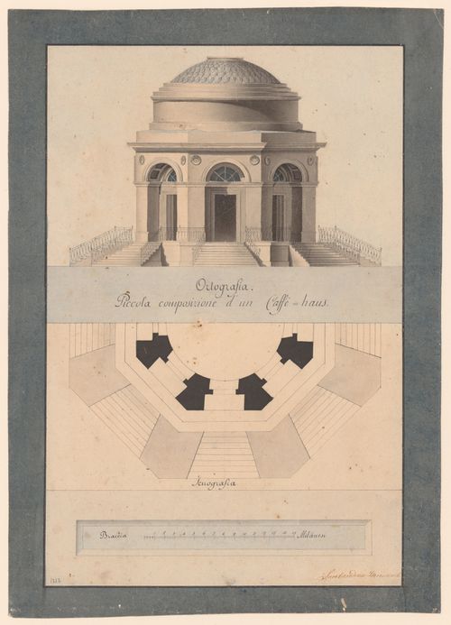 Plan and elevation for a garden coffee house