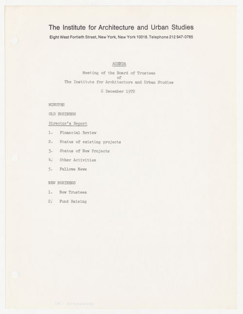 Agenda for meeting of the Board of Trustees with attached Director's report