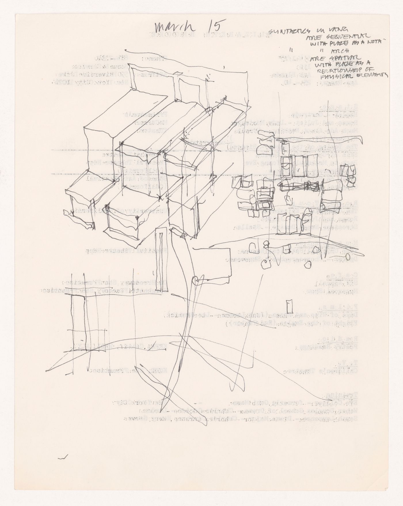 Sketches and notes on verso of text document for House VI, Cornwall, Connecticut