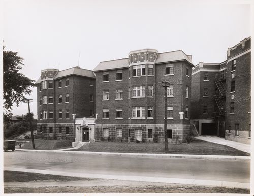 View of the principal façade of Central Court Apartments, Montréal, Québec