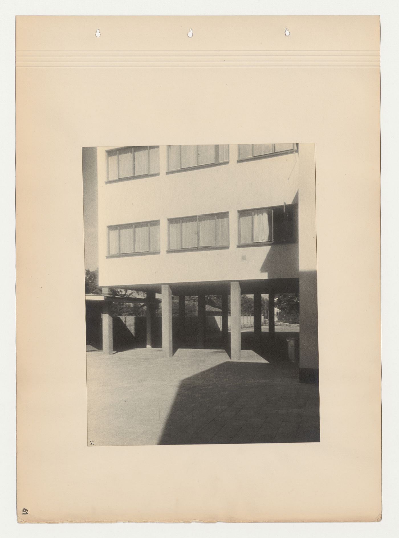 View of the west façade of the employees' building showing supporting piers, Budge Foundation Old People's Home, Frankfurt am Main, Germany