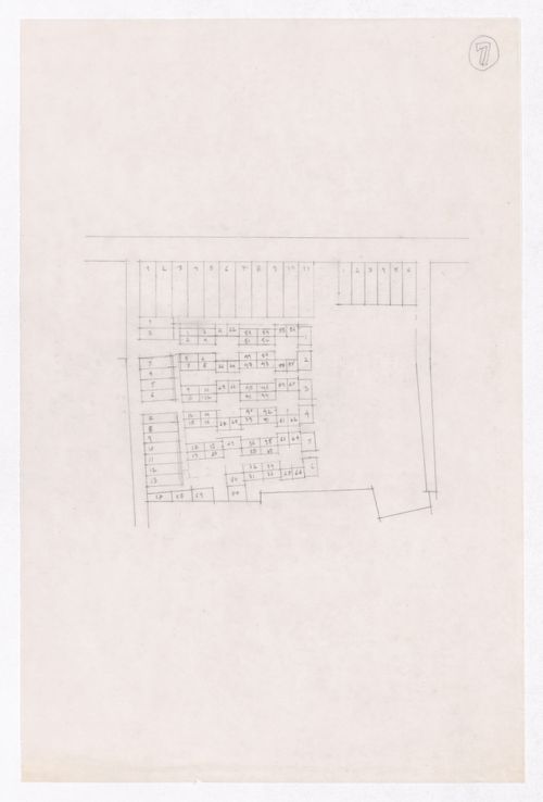 Sketch showing plots layout development for Minimum Cost Housing Group's plot in Aranya township, India, for Aranya Housing Project