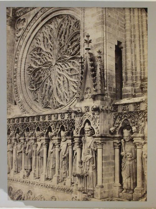 Amiens Cathedral, exterior façade at clerestory level showing rose window, Amiens, France