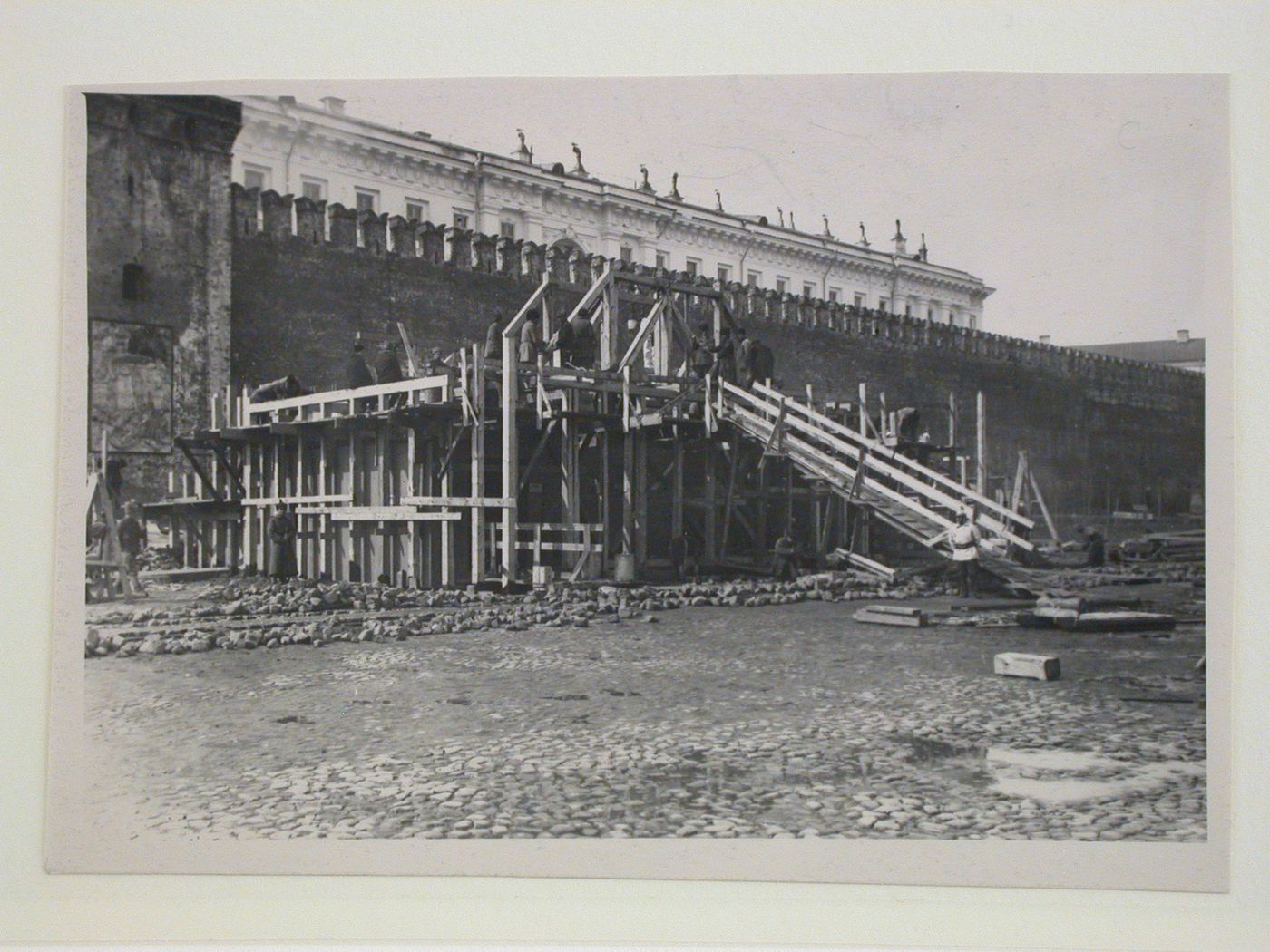View of the second wooden Lenin Mausoleum under construction, Red Square, Moscow