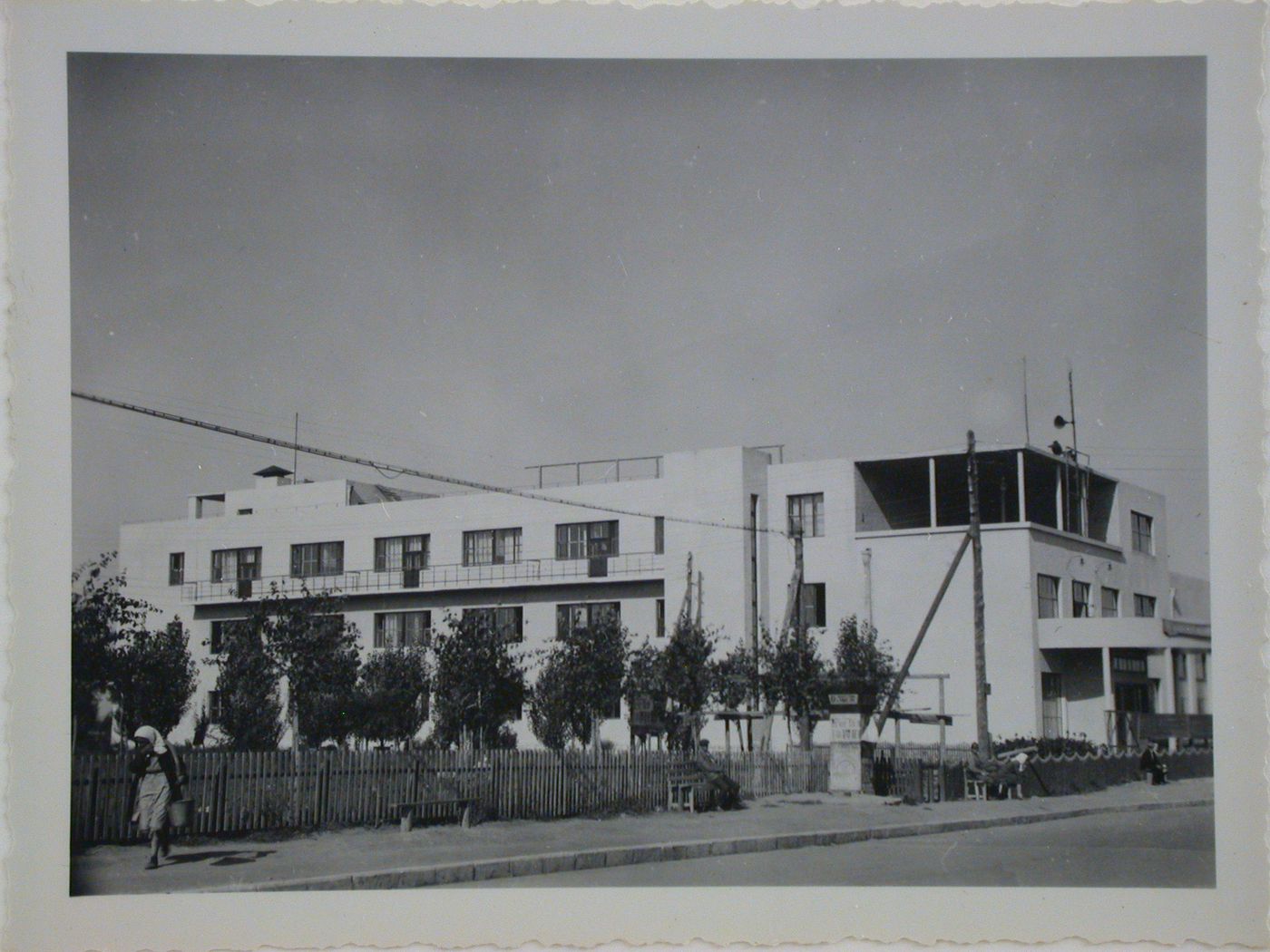 Exterior view of an unidentified communal services building or apartment house