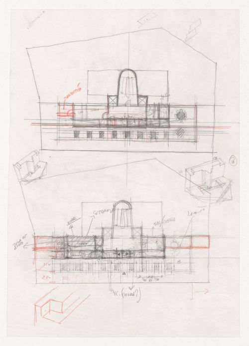 Sketch plans, details, and axonometric views for Edifício de Escritórios Ferreira de Castro, Hotel, Oliveira de Azeméis, Portugal