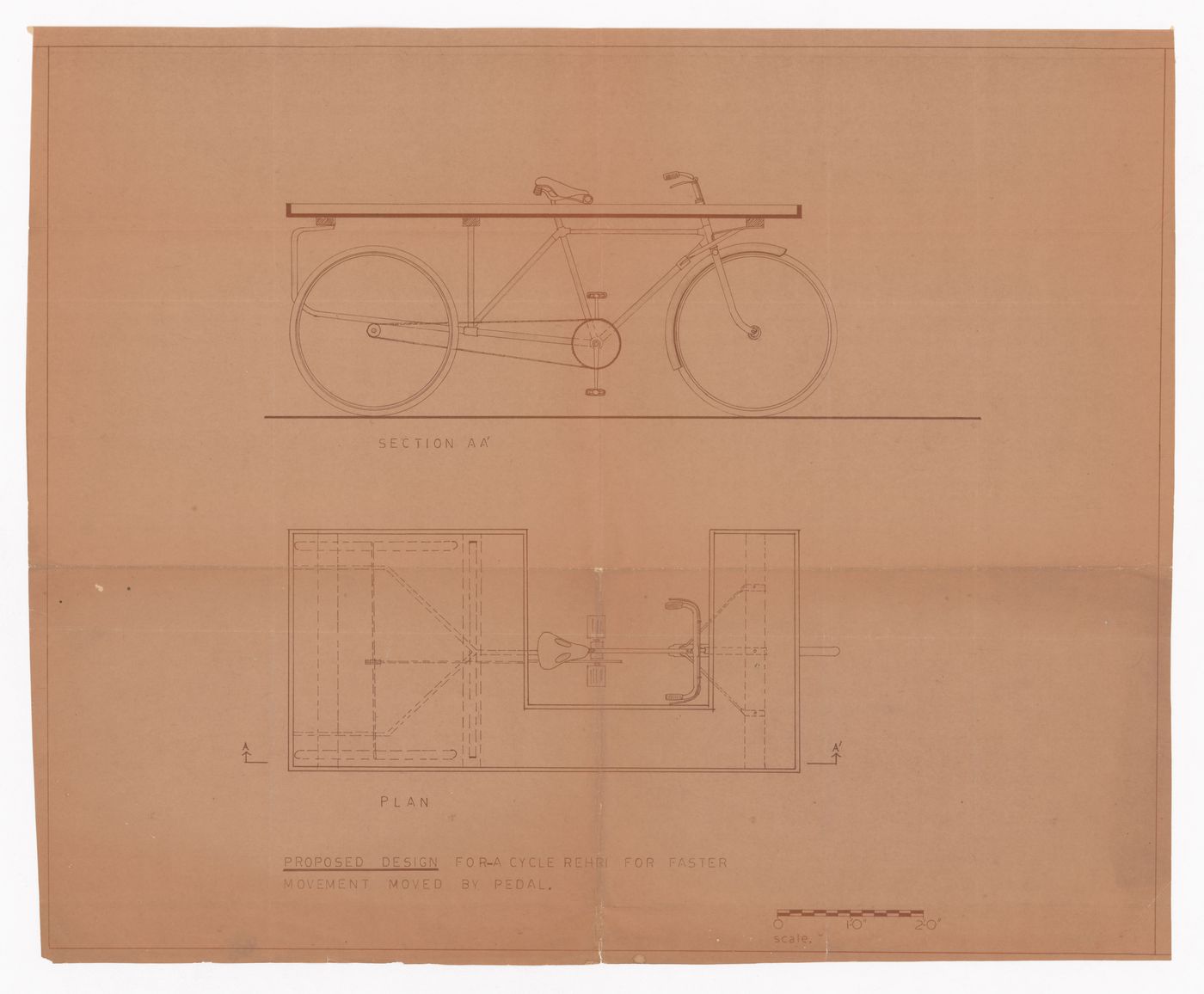 Section and plan of proposed design for cycle rehri, Rehri study, India