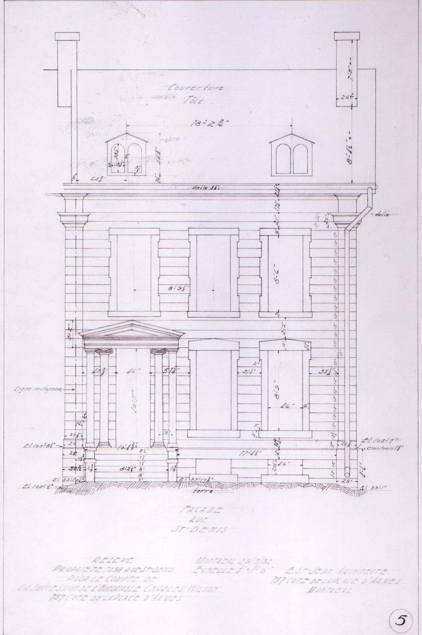 Principal elevation of the Charles Wilson residence, 1098 rue Saint-Denis, Montréal