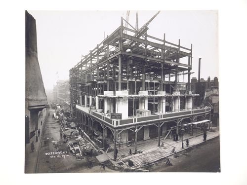 View of structural steelwork during construction for the new Selfridges Store on Oxford Street, London, United Kingdom