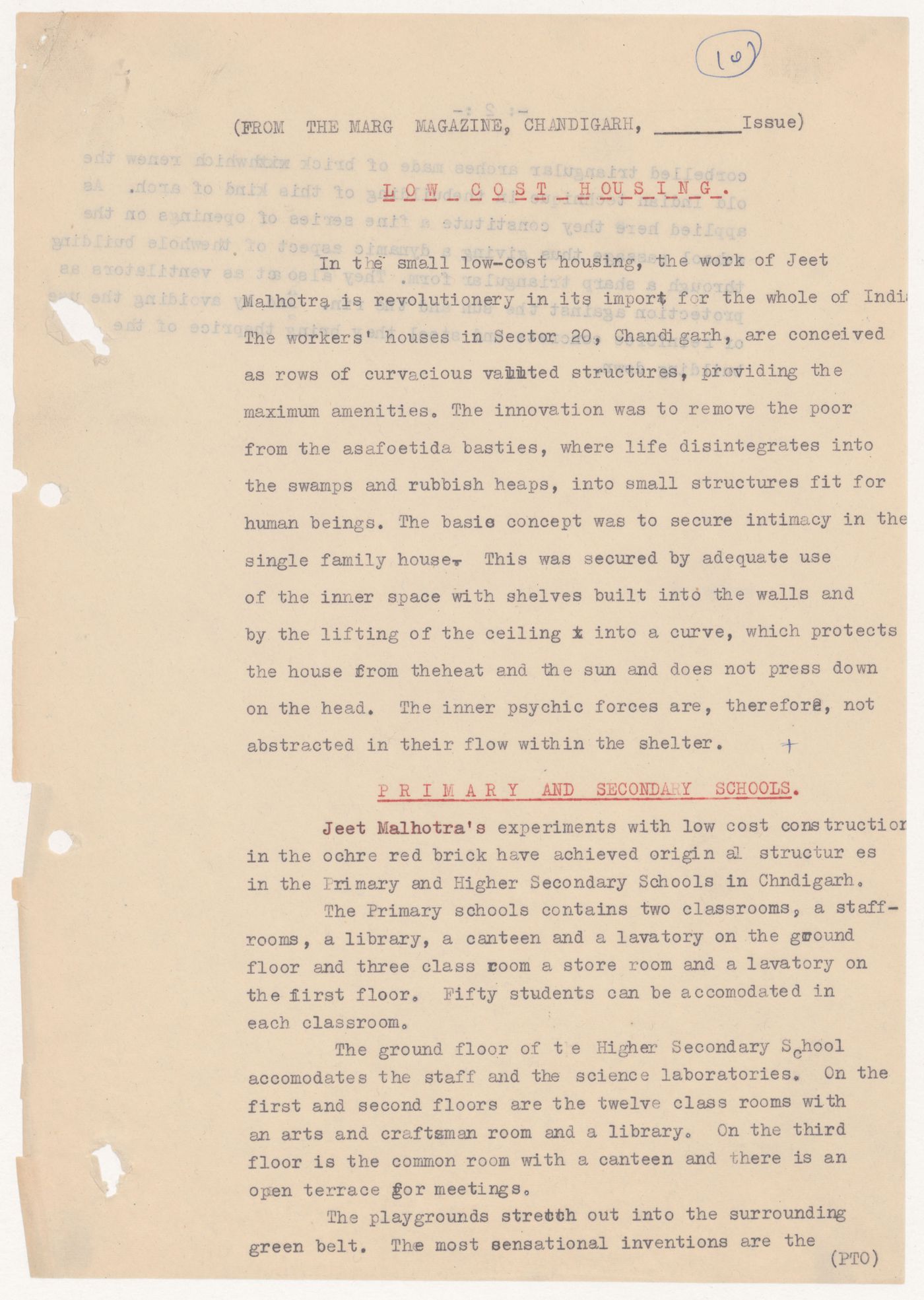 Texts entitled “Low cost housing” and “Primary and secondary schools”