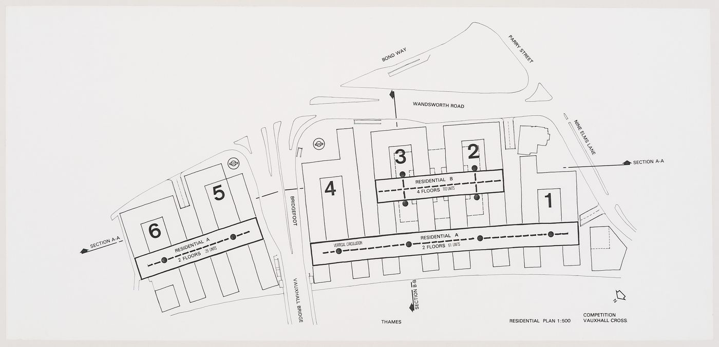 Vauxhall Cross Architectural Design Competition entry: plan for residential buildings