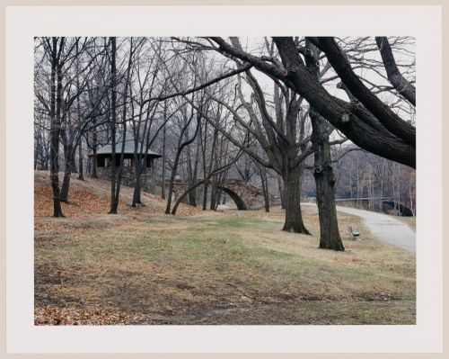 Viewing Olmsted: View of Gazebo and bridge over the bridle path, Muddy River Improvement, boston, Massachusetts