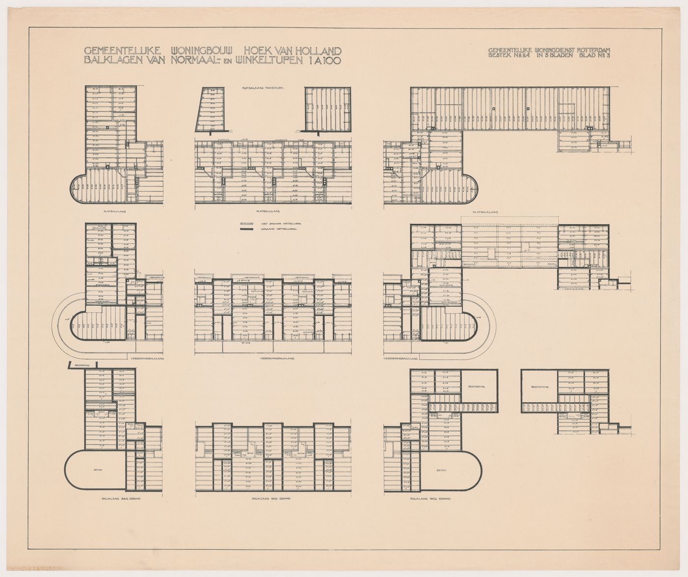 Framing plans for industrial row houses, Hoek van Holland, Netherlands