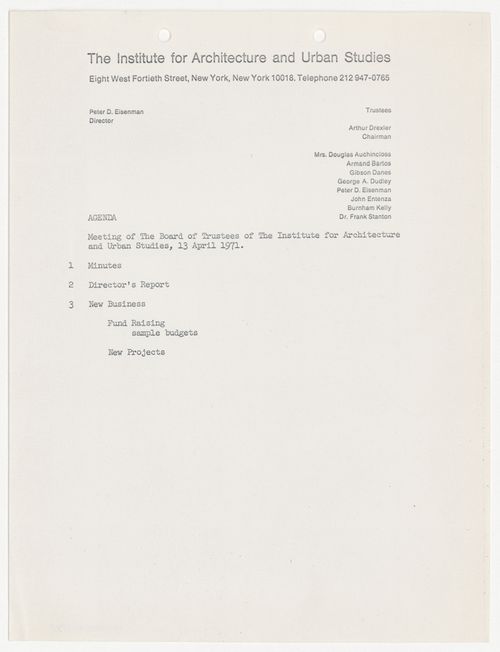 Agenda for meeting of the Board of Trustees with attached Director's report