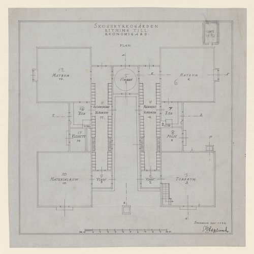 Plan for the Service Building, Woodland Cemetery, Stockholm, Sweden