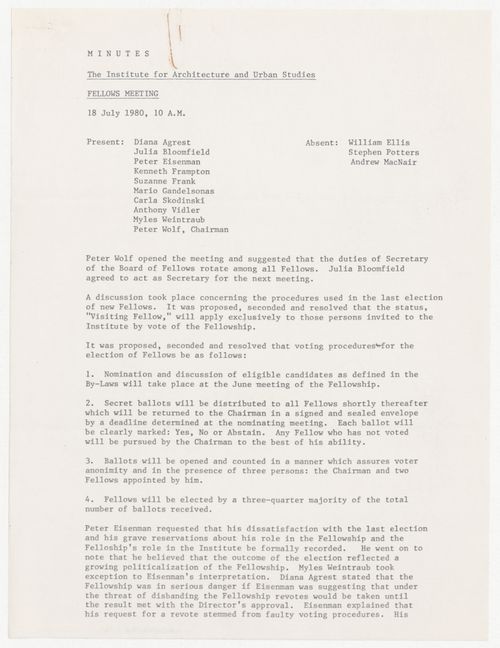 Minutes of meeting of the Fellows