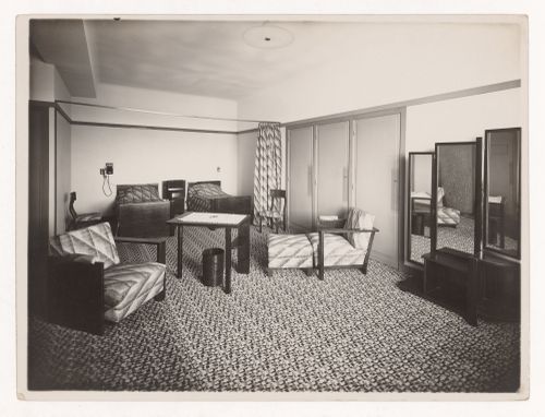Interior view of a bedroom in Hôtel Atlantic, casino La Pergola, Saint-Jean-de-Luz, France