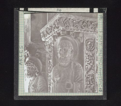 Detail view of relief sculpture in cloister of Saint-Trophime, Arles, France