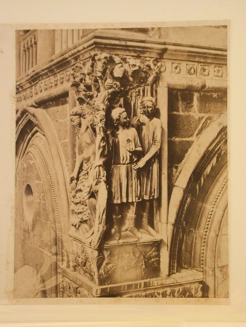 View of the sculpture "The Drunkeness of Noah" on a corner of the façade of the Palazzo ducale, Venice, Italy