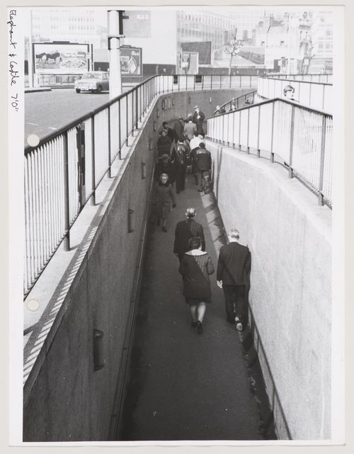 View of Elephant and Castle footbridge, London