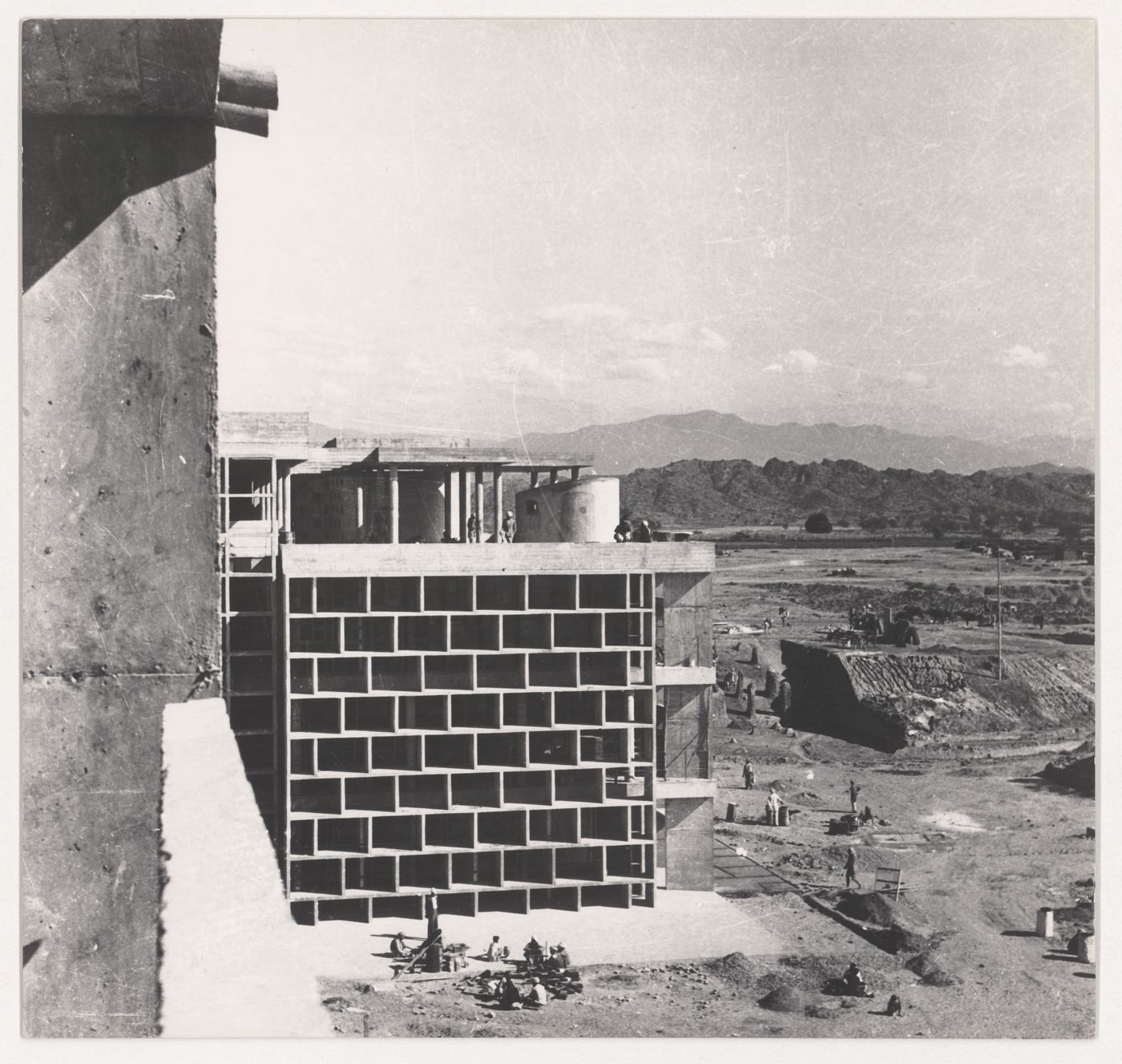 View of the rear façade of the High Court under construction, Capitol Complex, Sector 1, Chandigarh, India