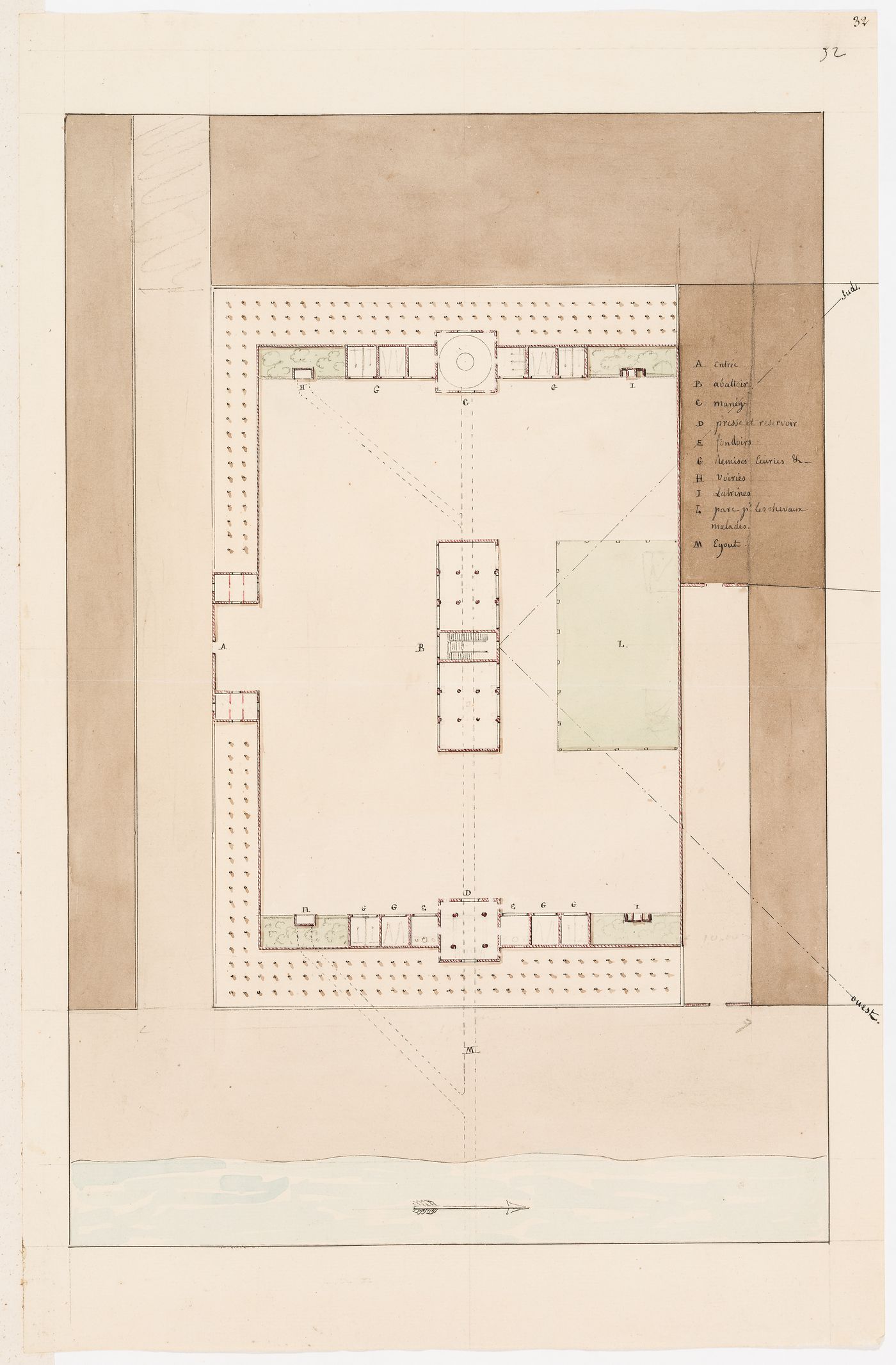 Project for a horse slaughterhouse, Plaine de Grenelle: Variant site plan