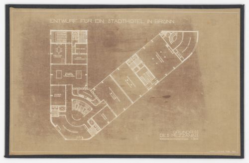 Mezzanine plan for Hotel Stiassni, Brno, Czechoslovakia (now Czech Republic)