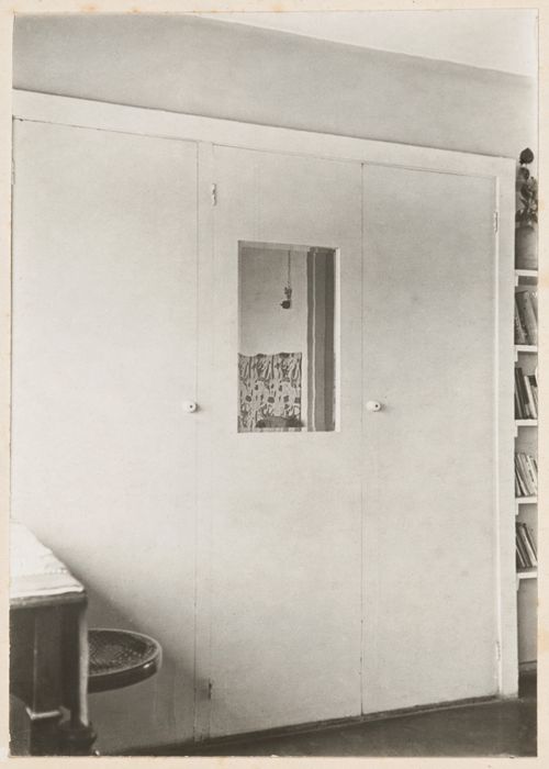 Interior view of a Type F unit apartment showing a built-in wardrobe, 8 Gogolevskii Boulevard, Moscow, USSR