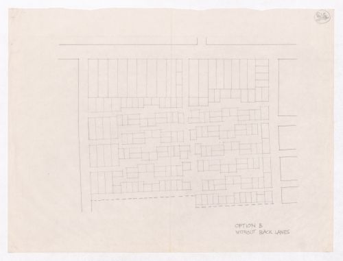 Sketch showing plots layout development for Minimum Cost Housing Group's plot in Aranya township, India, for Aranya Housing Project