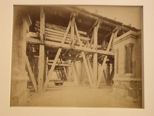 View of Sacré-Coeur construction site, incomplete walls, and scaffolding, Paris, France