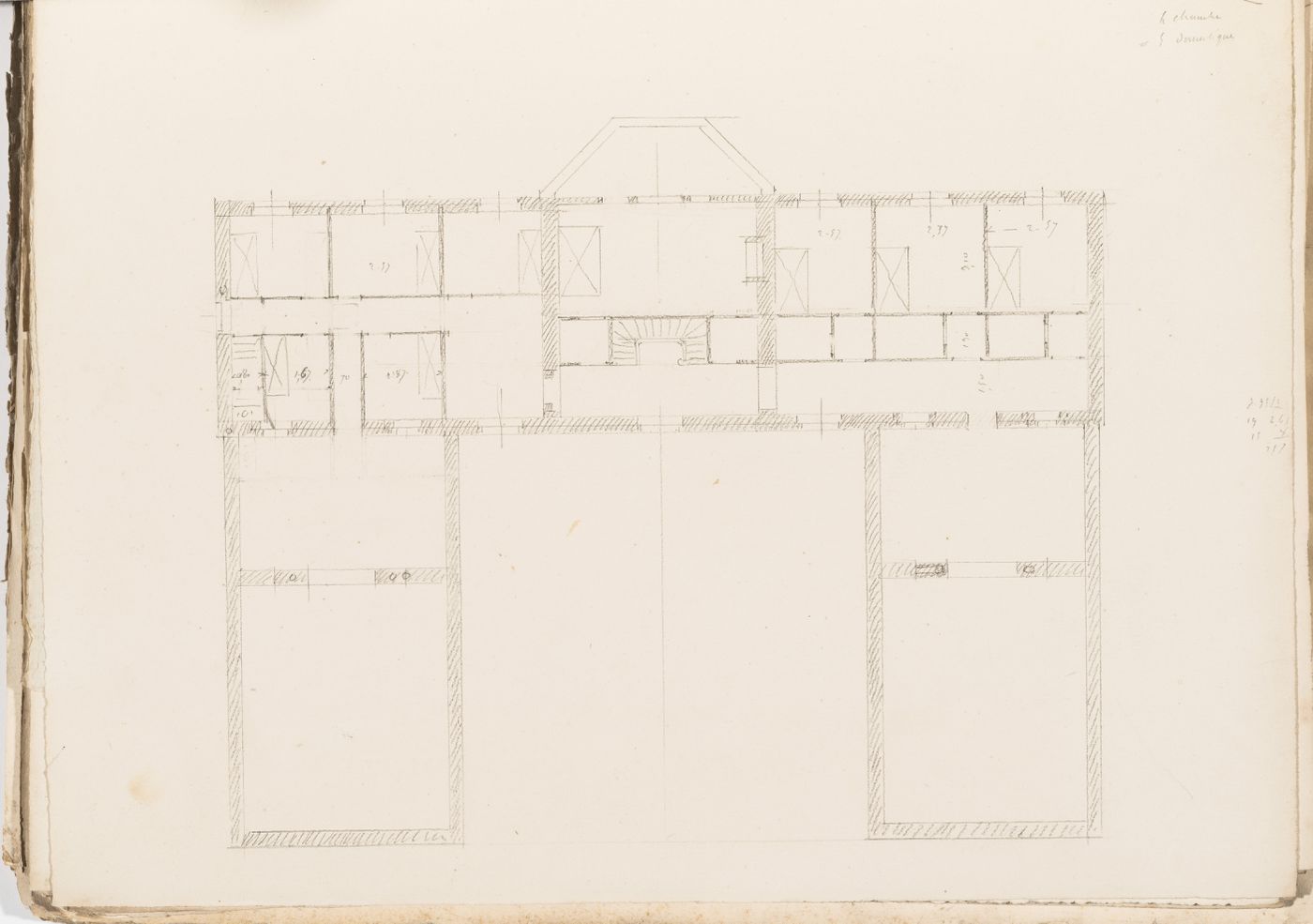 Project no. 1 for a country house for comte Treilhard: Second floor plan