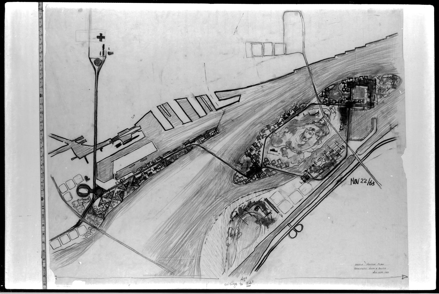 Sketch site plan for Canadian World Exhibition, Expo '67, Montreal