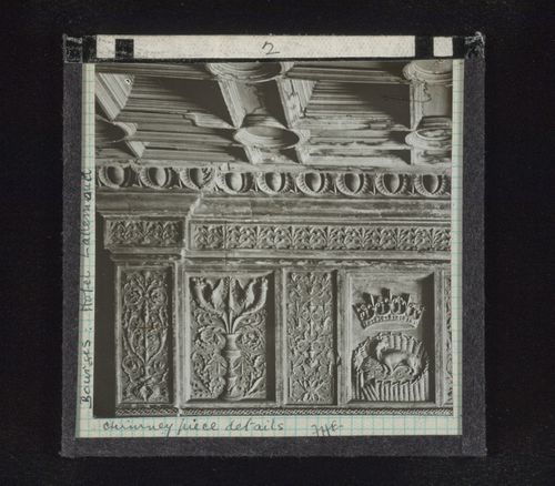 Detail view of ornamentation of chimney of Great Hall of Hôtel Lallemant, Bourges, France