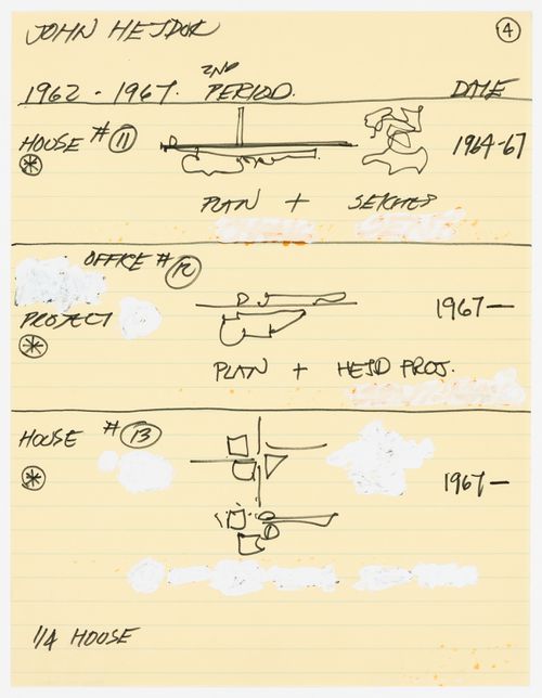 List of projects by John Hejduk. Sheet 4: 1962-1967 (2nd period): House #11, House #12, House #13