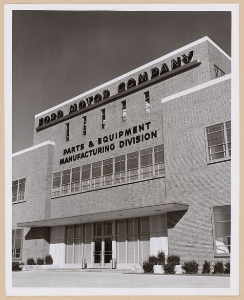 View of the south and west façades of the Parts and Equipment Manufacturing Building, Ford Motor Company, Ypsilanti, Michigan
