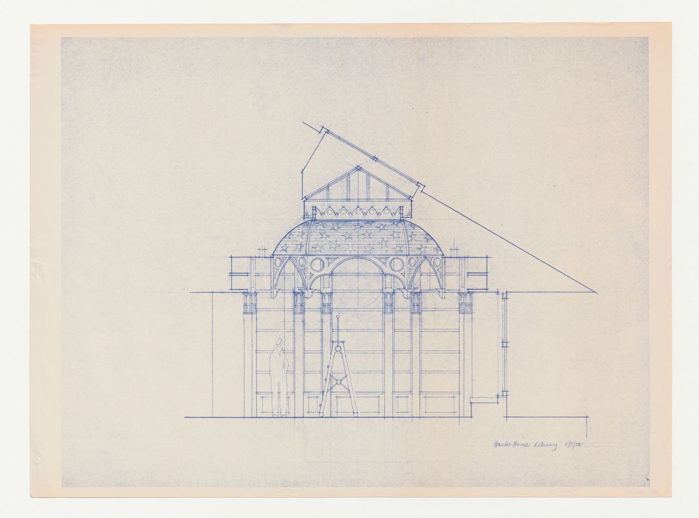Detail of section looking south for the Hanks-Paré Residence, Tuxedo Park, New York