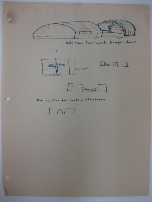 Sketches of solutions for arch hangar door and structures