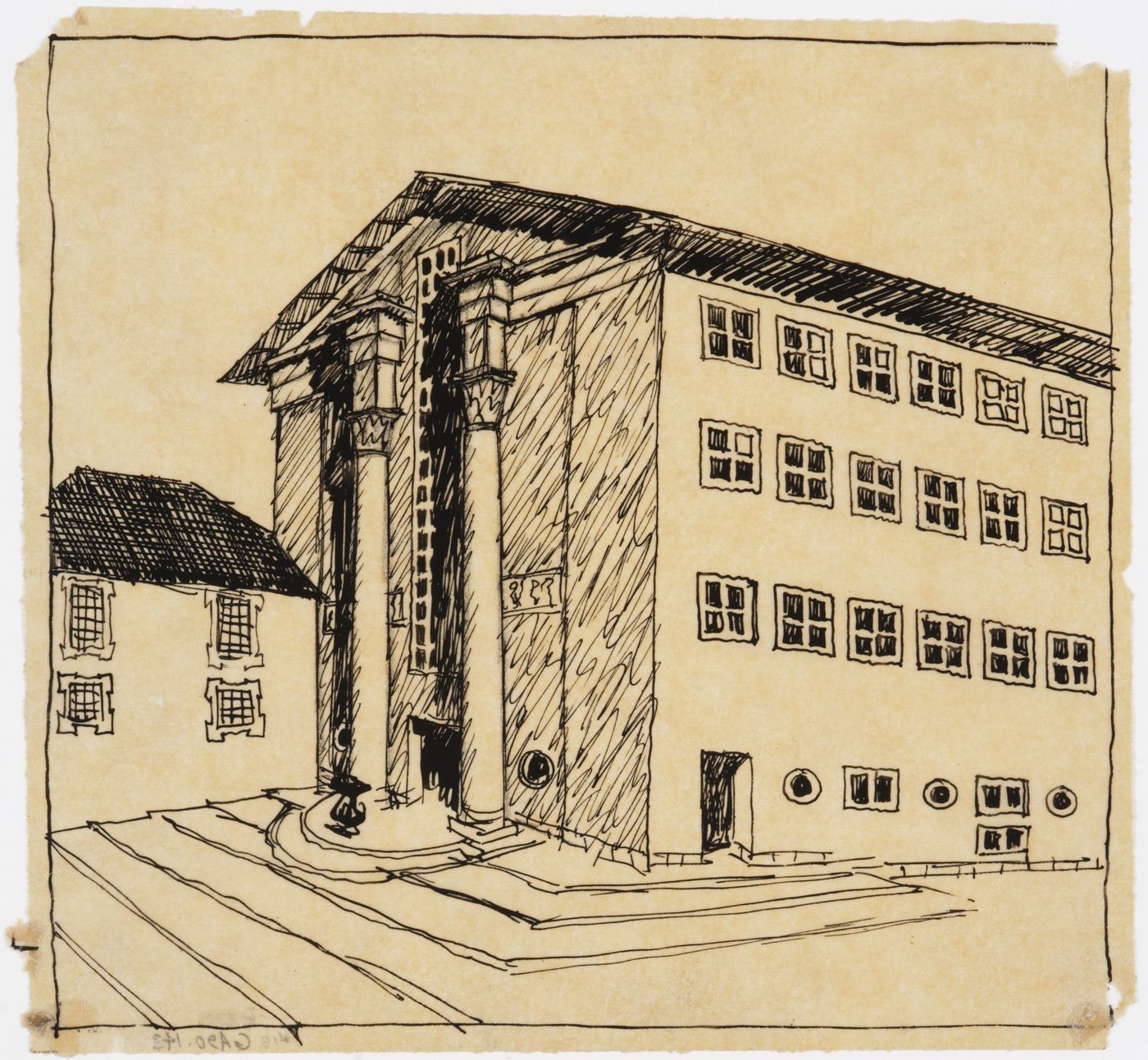 Sketch perspective for the principal façade for Karl Johansskolan, Göteborg, Sweden