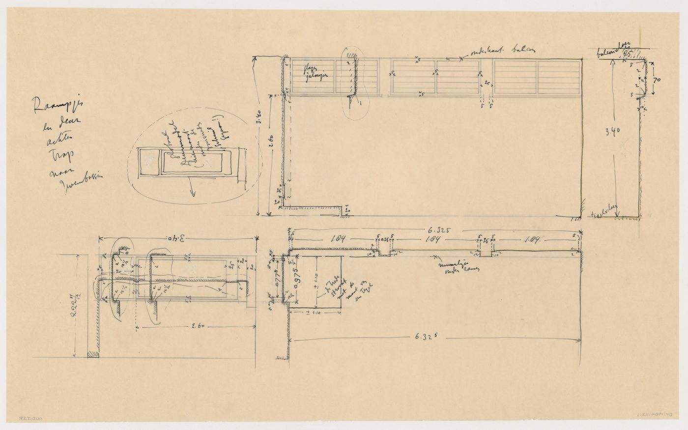 Rear elevations and plan for window and door specifications for Johnson House, Pinehurst, North Carolina