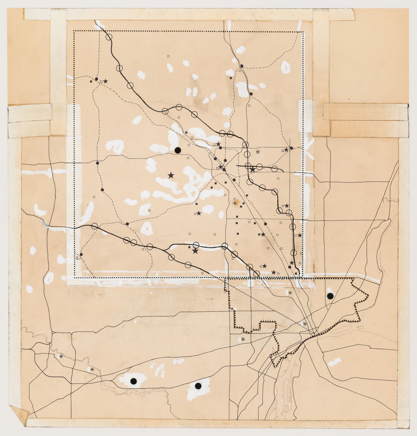 Map showing transportation infrastructure and educational facilities in Oakland County and Detroit, Michigan-- from the project file "Detroit Think Grid"