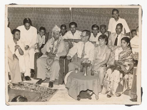 Photograph of Aditya and Savitri Prakash's wedding with Maxwell Fry and Jane Drew