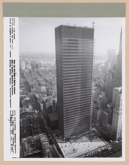 Seagram building under construction, 375 Park avenue, New York, N.Y., east view