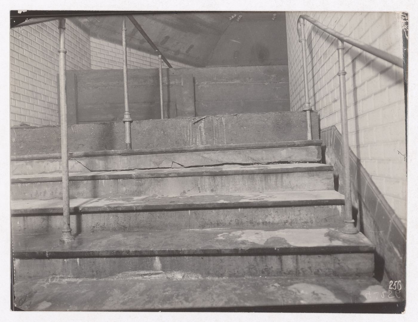 Construction of the Paris Metro, detail, interior view of stairway, Paris, France