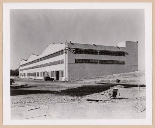 View of the principal and lateral façades of the Flying Field Hangar, Glenn L. Martin Company Navy Assembly Plant No. 2 [?], Middle River, Maryland