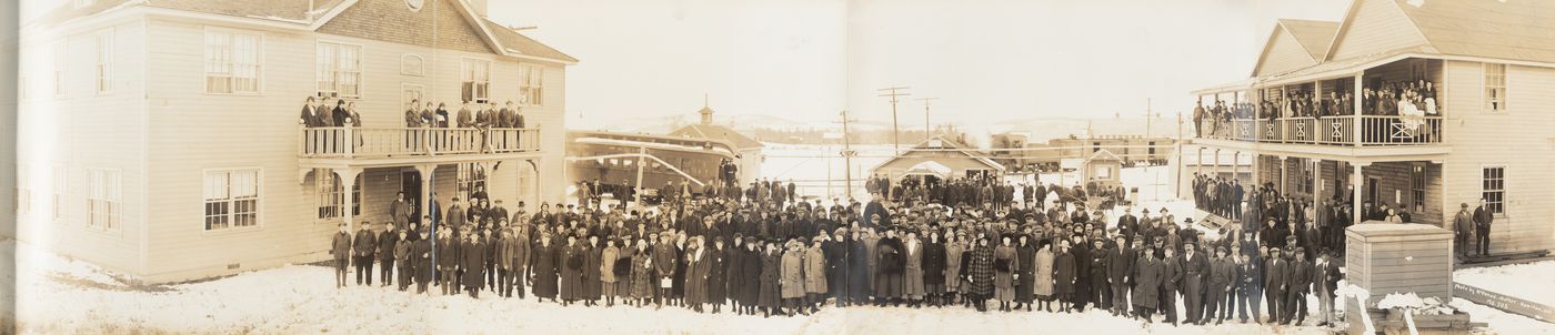 Group portrait of the employees of the Energite Explosives Plant No. 3, the Shell Loading Plant, Renfrew, Ontario, Canada