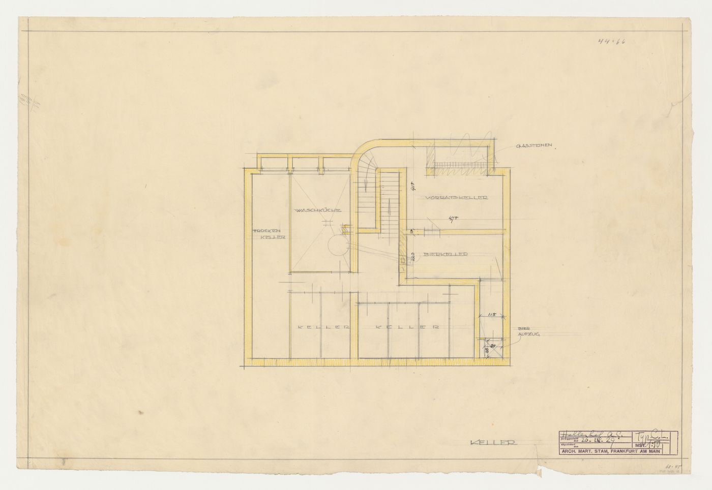 Basement plan for a housing unit, Hellerhof Housing Estate, Frankfurt am Main, Germany