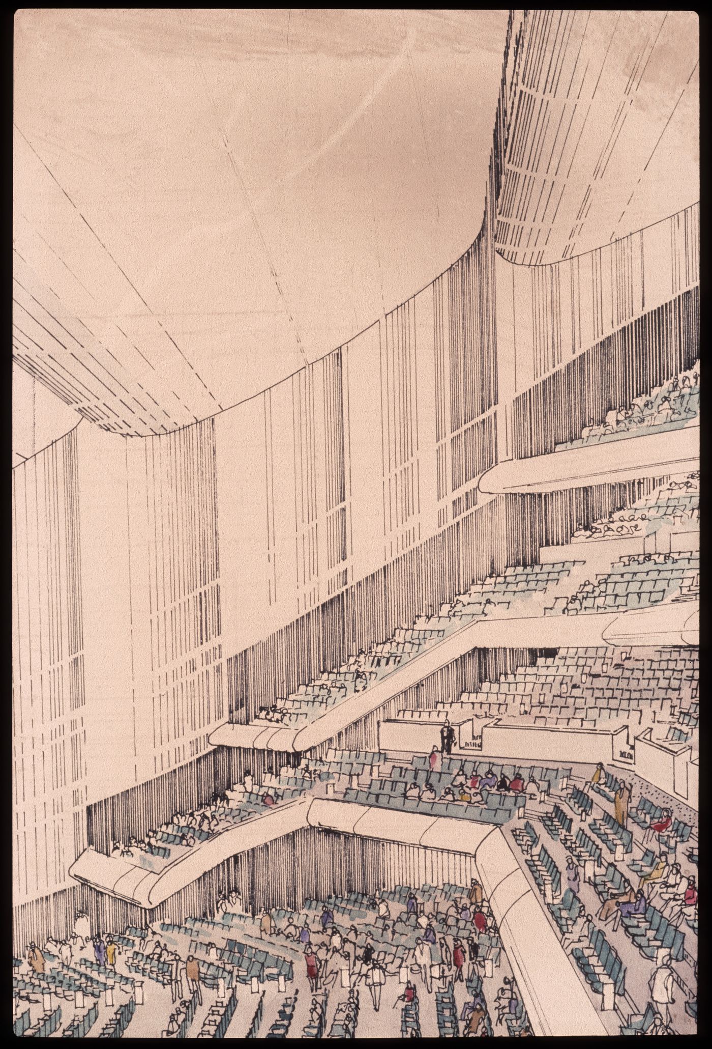 View of interior perspective for Salle de spectacles, Palais des congrès, Algiers, Algeria
