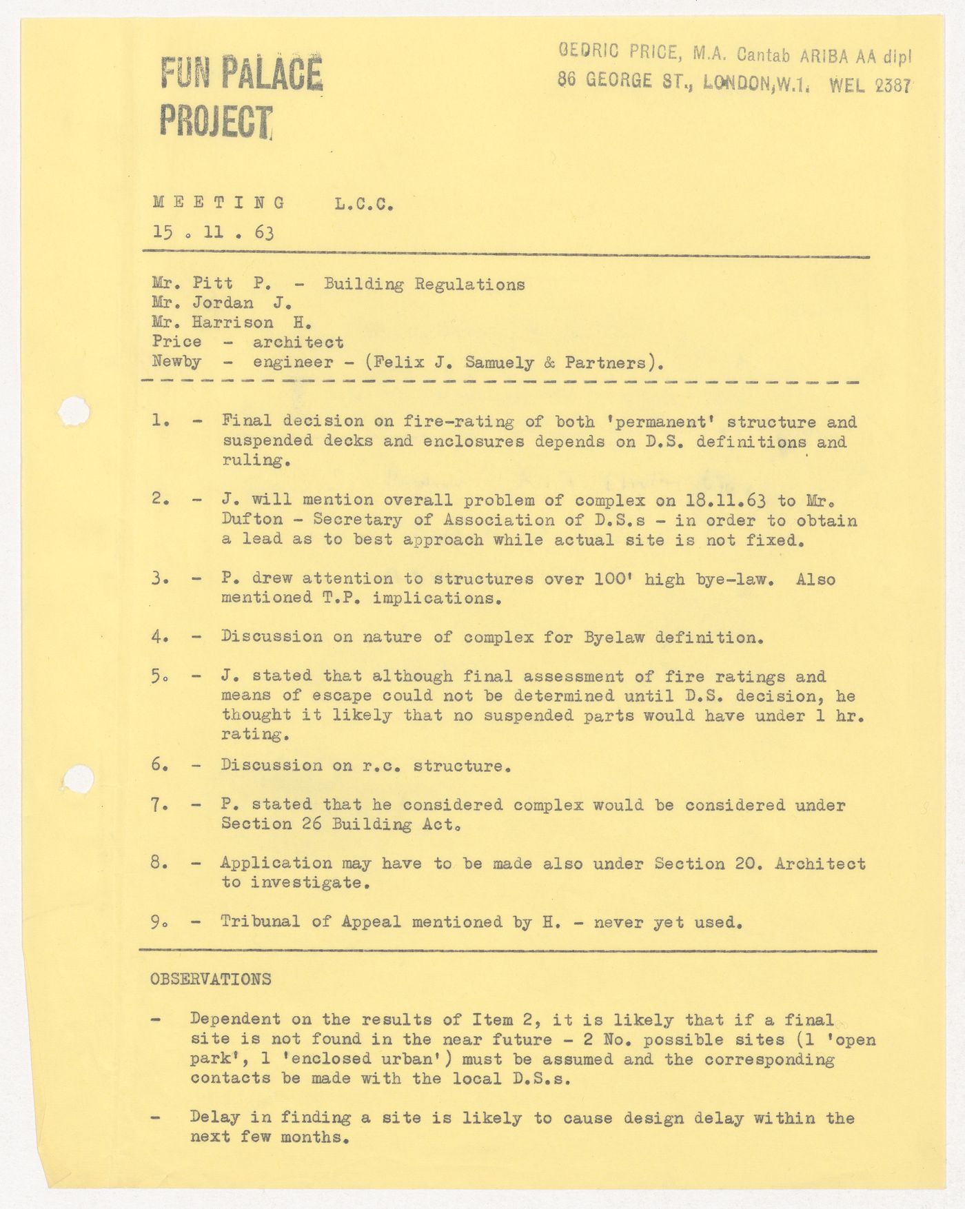 Meeting minutes for Fun Palace Project