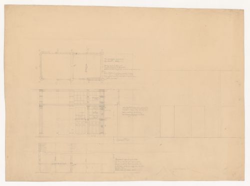 Monadnock Building, Chicago: Sectional elevation, plan and wall section for elevator shaft enclosure and doors