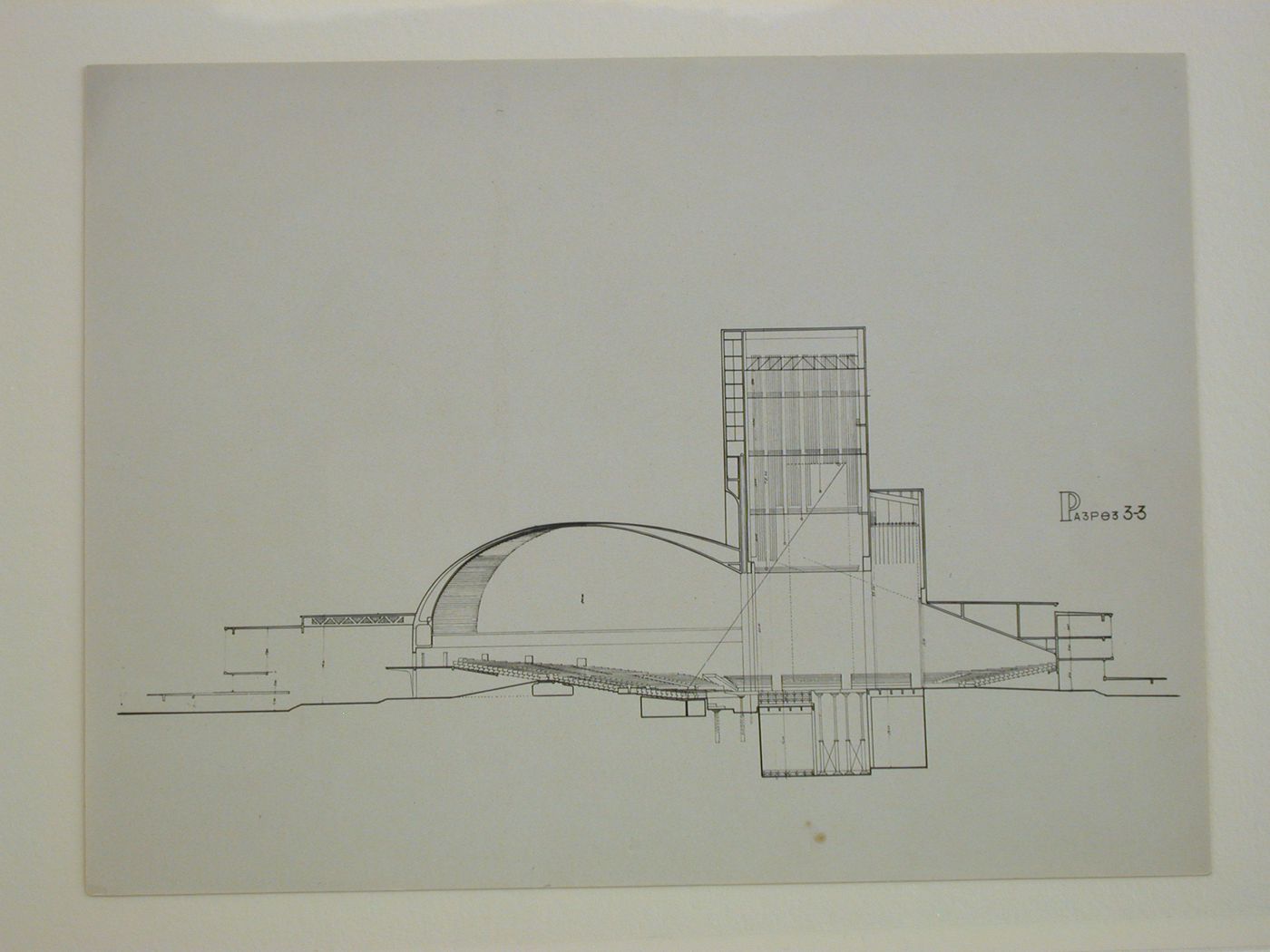 Photograph of a section for the first round of competition for a "synthetic theater" in Sverdlovsk, Soviet Union (now Ekaterinburg, Russia)